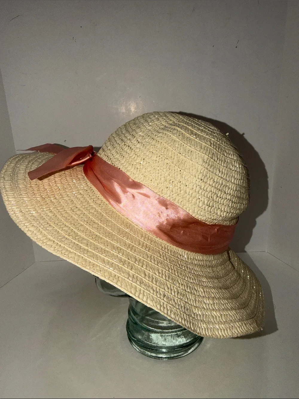 Straw Sun Hat with Pink Ribbon